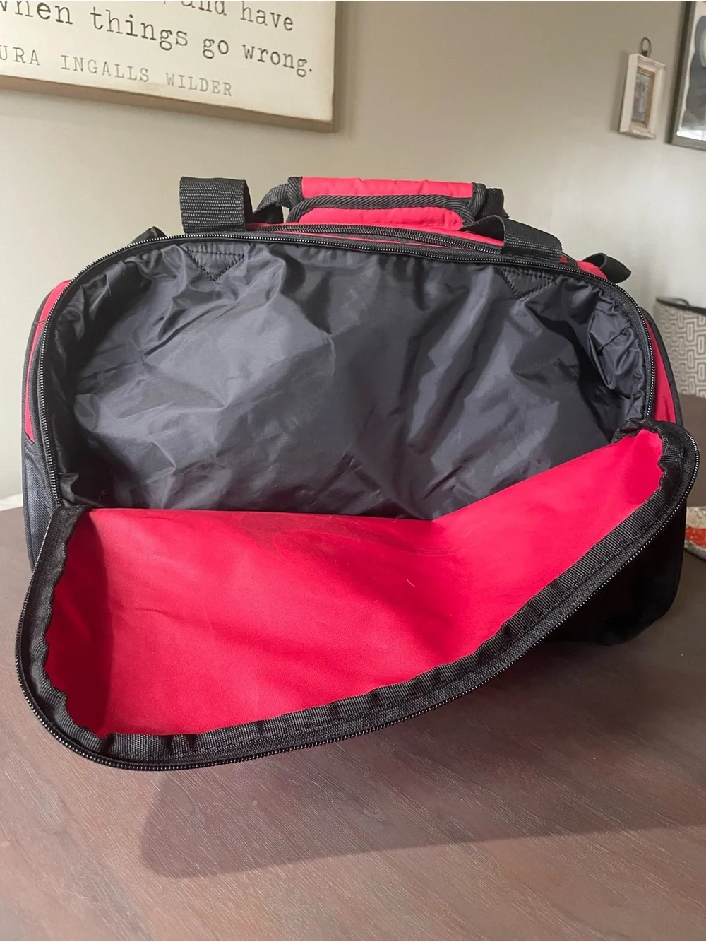 Nike Red and Black Duffel with White Swoosh Logo